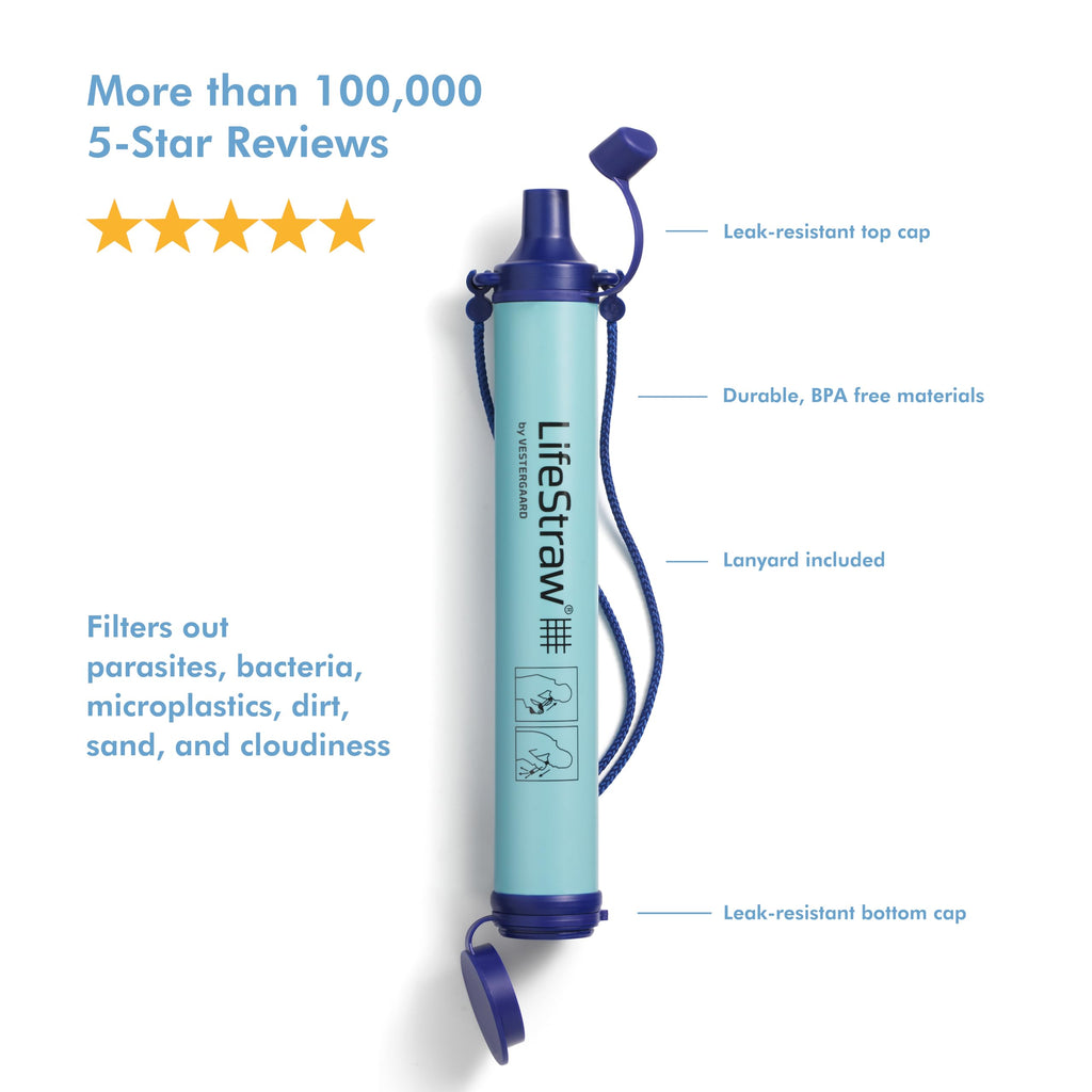 LifeStraw Personal Water Filter for Hiking, Travel and Emergency, Blue, 1PK