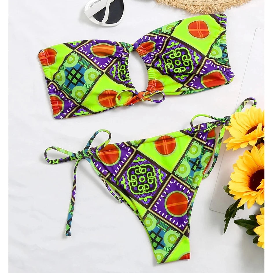 White Bandeau Bikini Set with Bow Detail