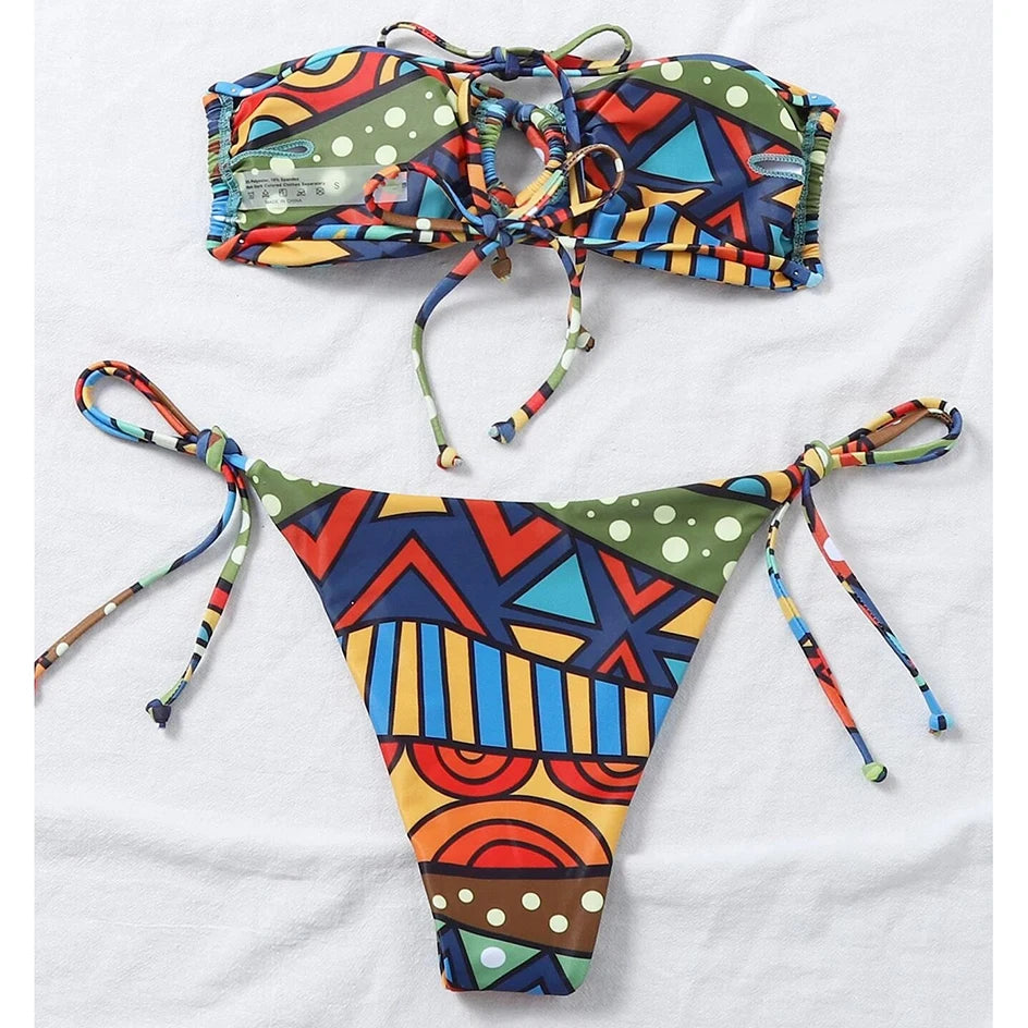 White Bandeau Bikini Set with Bow Detail