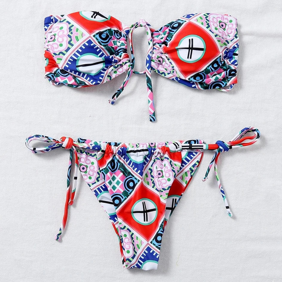 White Bandeau Bikini Set with Bow Detail