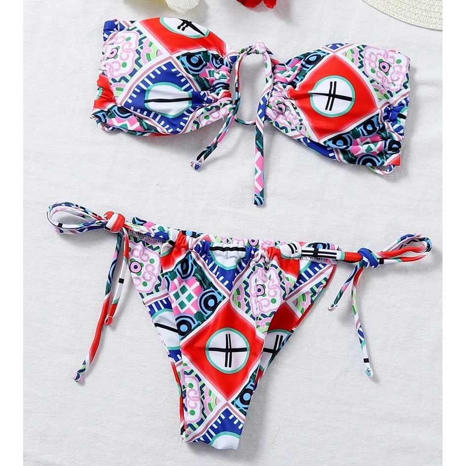 White Bandeau Bikini Set with Bow Detail