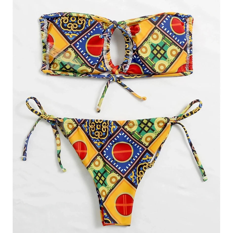 White Bandeau Bikini Set with Bow Detail