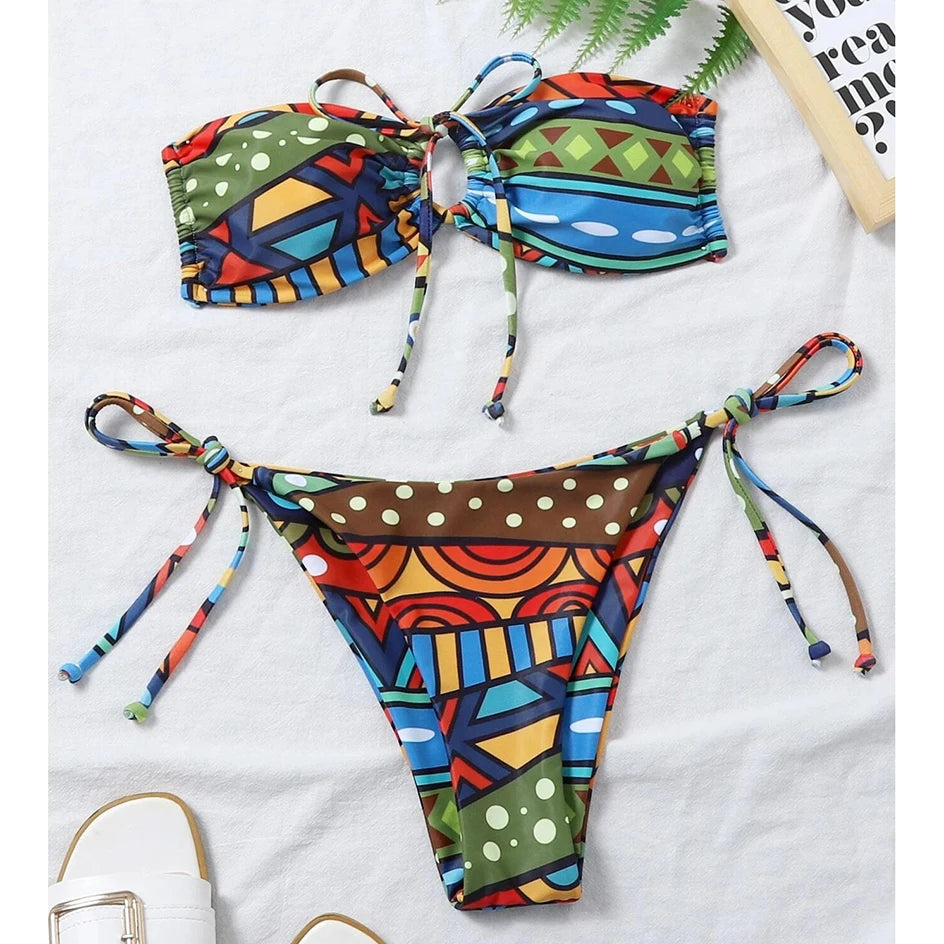 White Bandeau Bikini Set with Bow Detail
