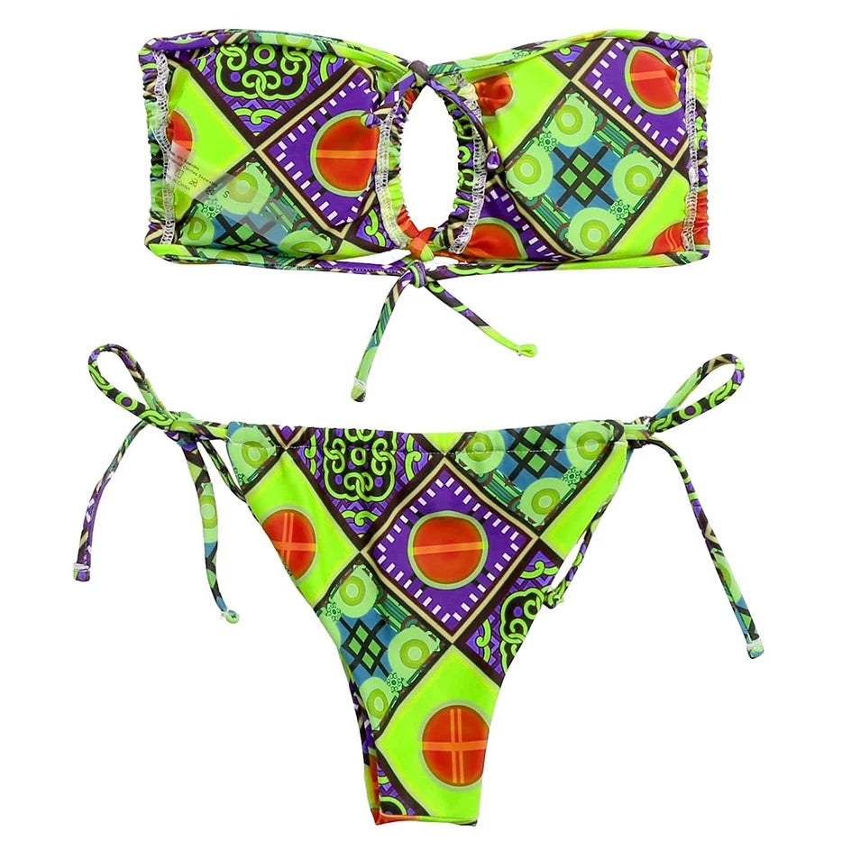 White Bandeau Bikini Set with Bow Detail