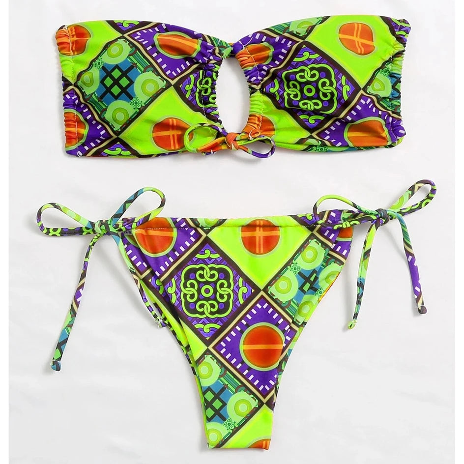 White Bandeau Bikini Set with Bow Detail