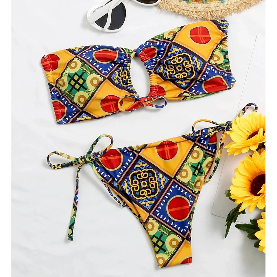 White Bandeau Bikini Set with Bow Detail