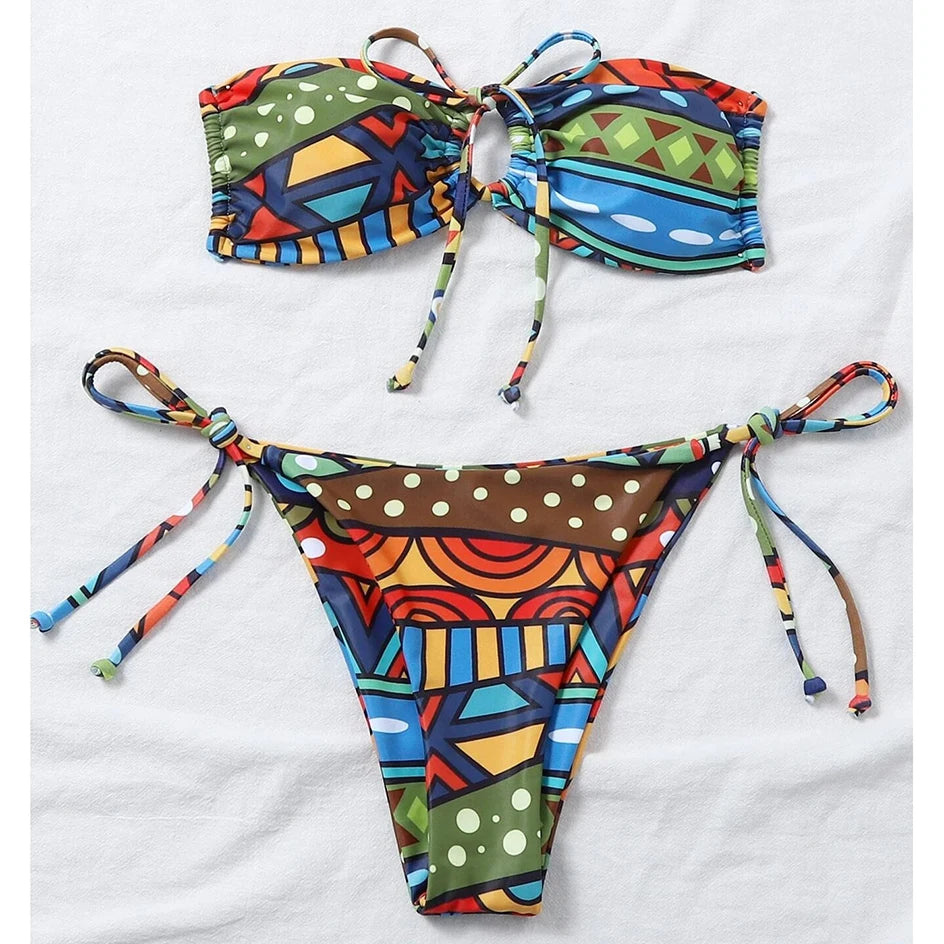 White Bandeau Bikini Set with Bow Detail