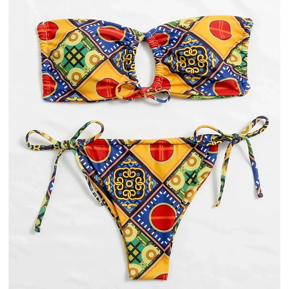 White Bandeau Bikini Set with Bow Detail