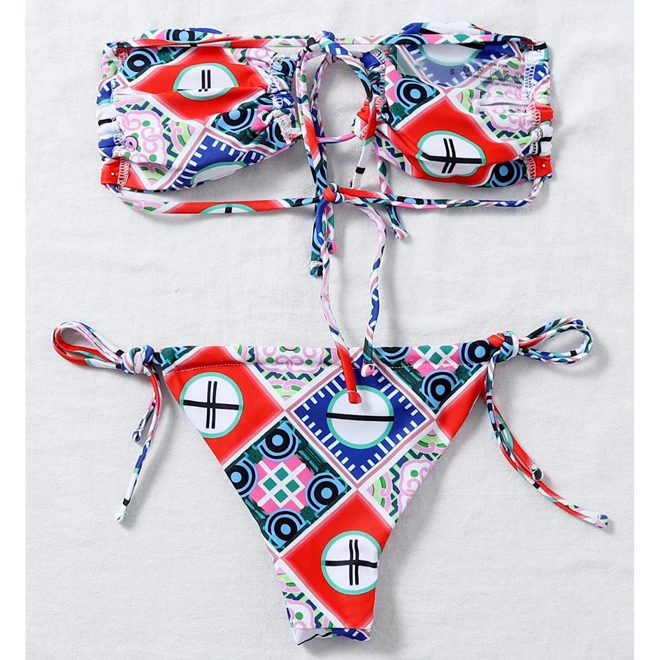 White Bandeau Bikini Set with Bow Detail