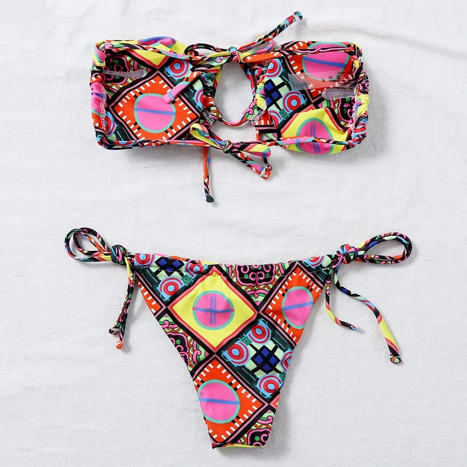 White Bandeau Bikini Set with Bow Detail