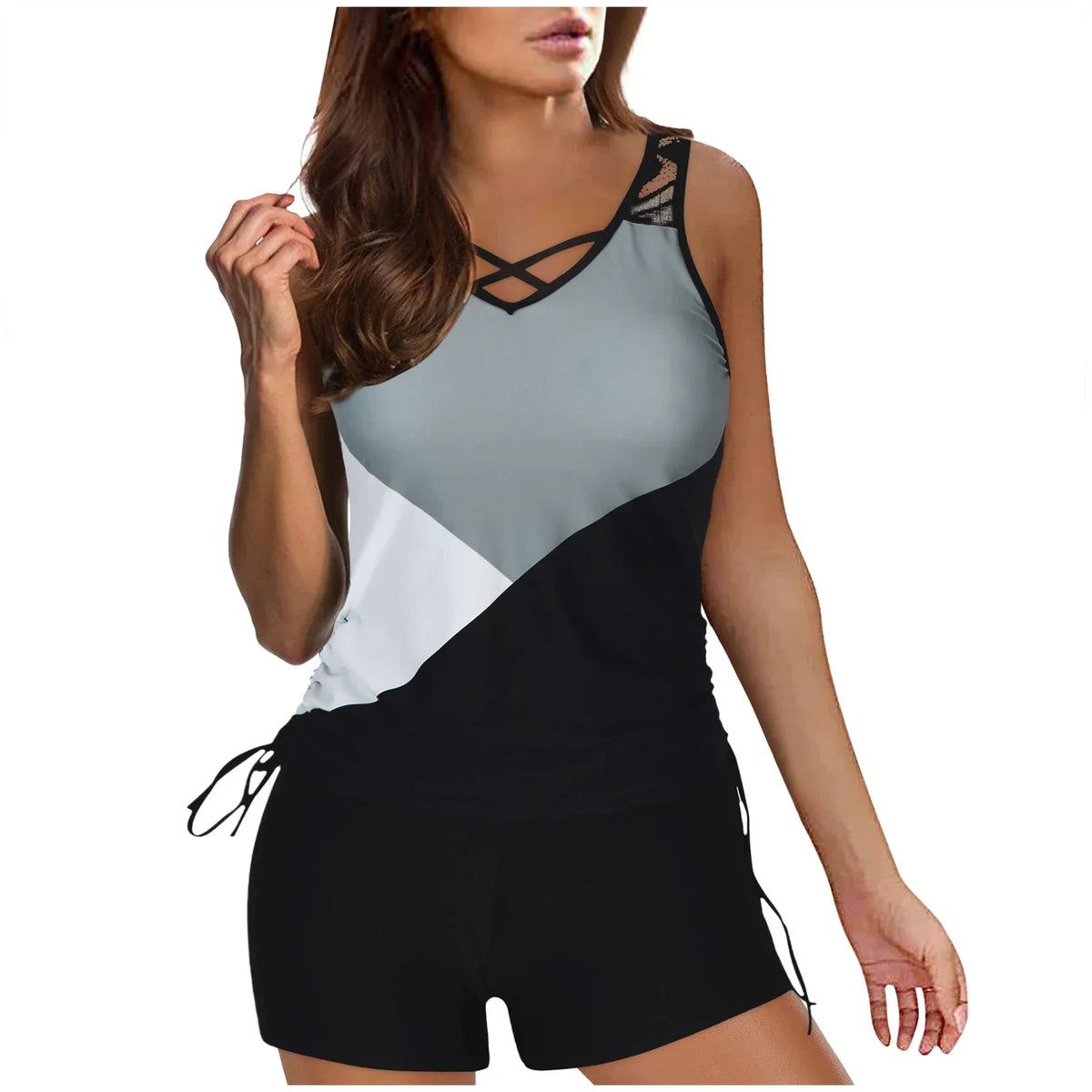 Vintage Print Tankini Set with Shorts — Two-Piece Swimwear