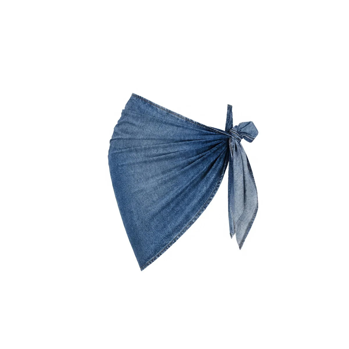 Denim Print Push-Up Bandeau Bikini with Deep-V Top