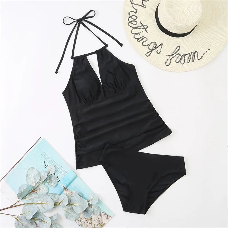 V-Neck Lace-Up Tankini Swimsuit — Brazilian Style