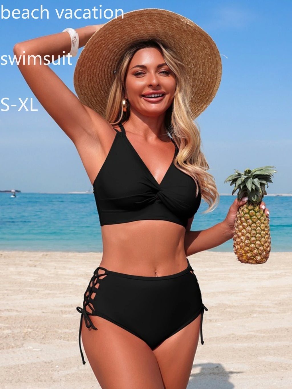 Women's Two-Piece Backless Camisole Bikini Set with High-Waisted Bottoms