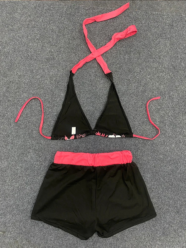 Vintage Floral Two-Piece Bikini Set with Shorts