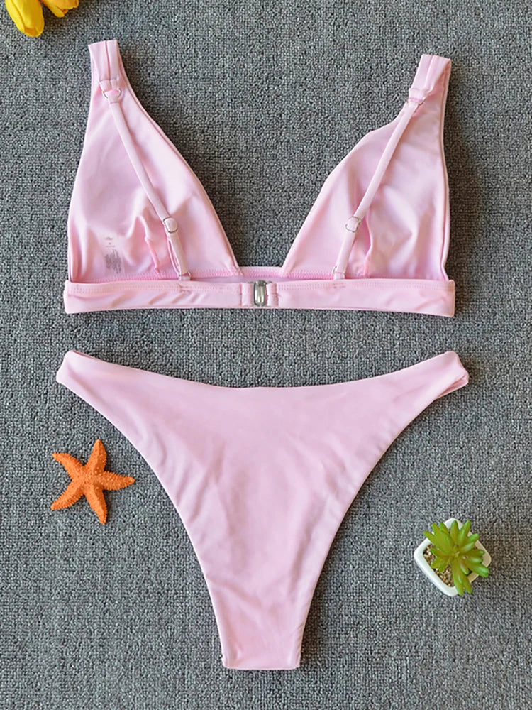 Solid Push-Up High-Leg Bikini Set — 14 Colors