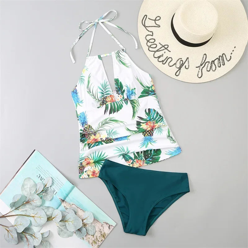 V-Neck Lace-Up Tankini Swimsuit — Brazilian Style