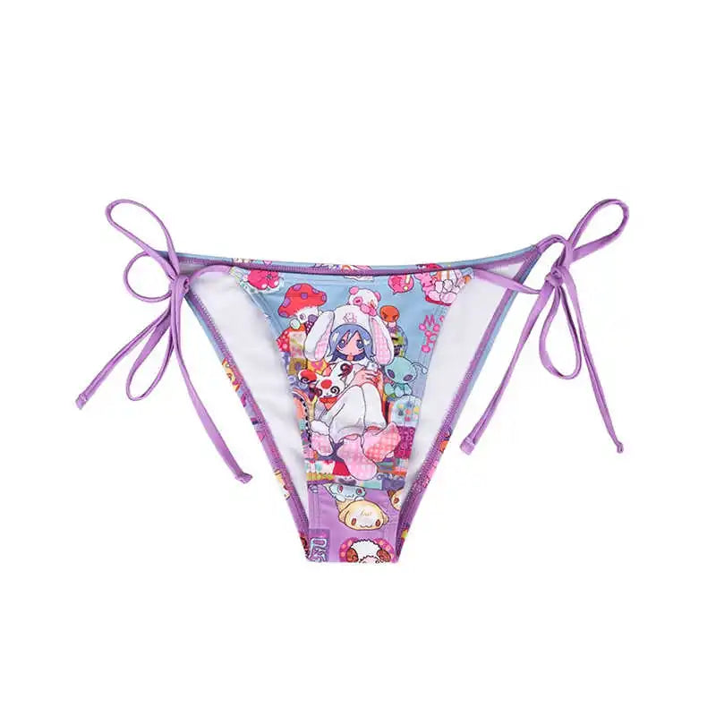 Women's Cartoon Print Wire-Free Bikini Set, Two-Piece or Three-Piece with Skirt