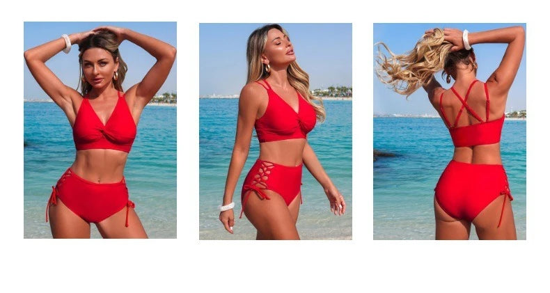 Women's Two-Piece Backless Camisole Bikini Set with High-Waisted Bottoms