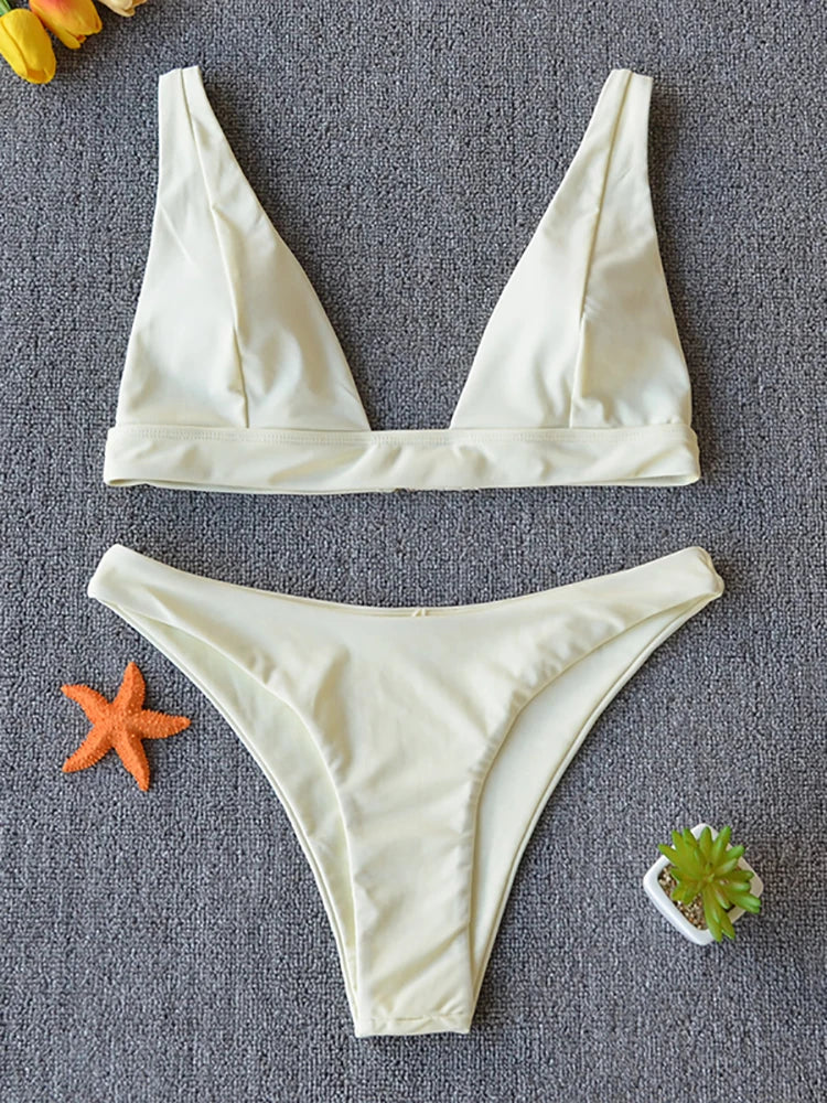 Solid Push-Up High-Leg Bikini Set — 14 Colors