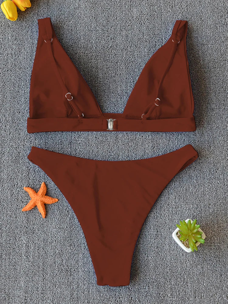 Solid Push-Up High-Leg Bikini Set — 14 Colors