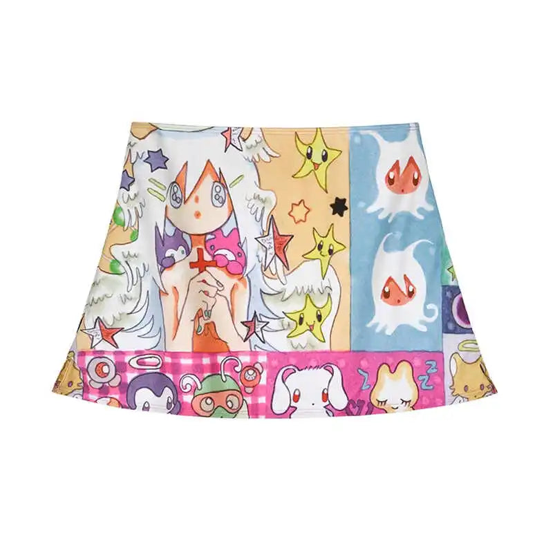 Women's Cartoon Print Wire-Free Bikini Set, Two-Piece or Three-Piece with Skirt