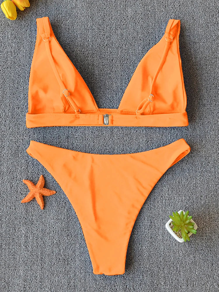 Solid Push-Up High-Leg Bikini Set — 14 Colors