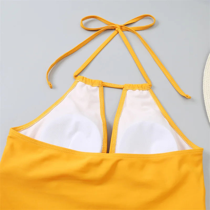 V-Neck Lace-Up Tankini Swimsuit — Brazilian Style