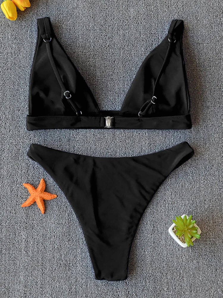 Solid Push-Up High-Leg Bikini Set — 14 Colors