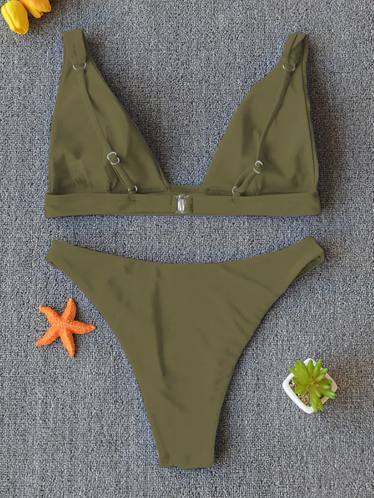 Solid Push-Up High-Leg Bikini Set — 14 Colors
