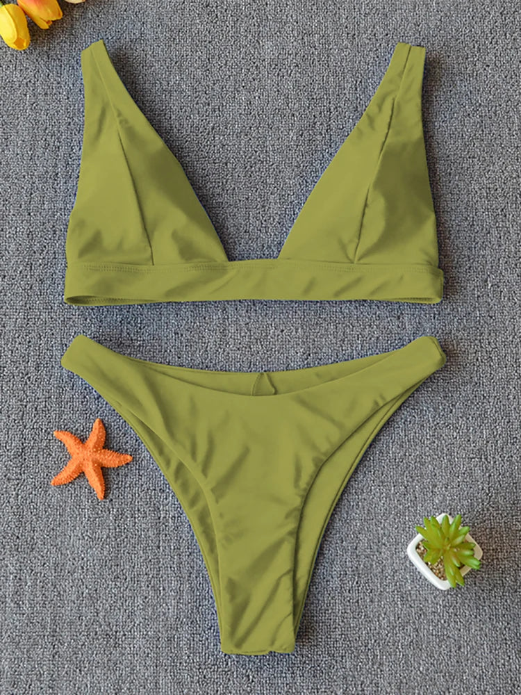 Solid Push-Up High-Leg Bikini Set — 14 Colors