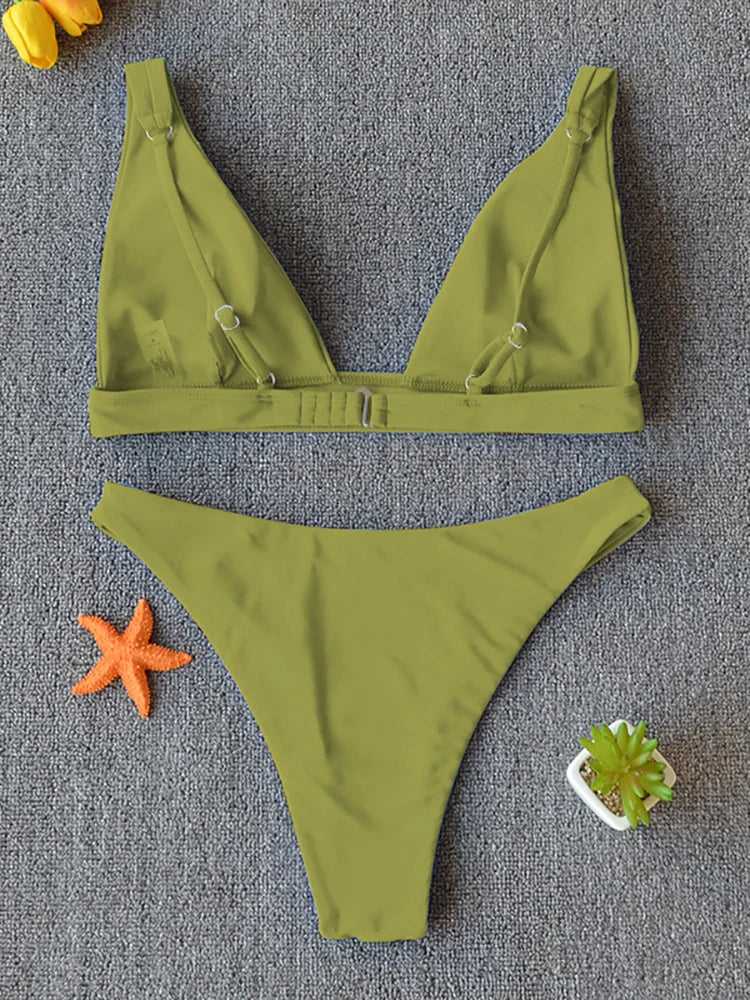Solid Push-Up High-Leg Bikini Set — 14 Colors