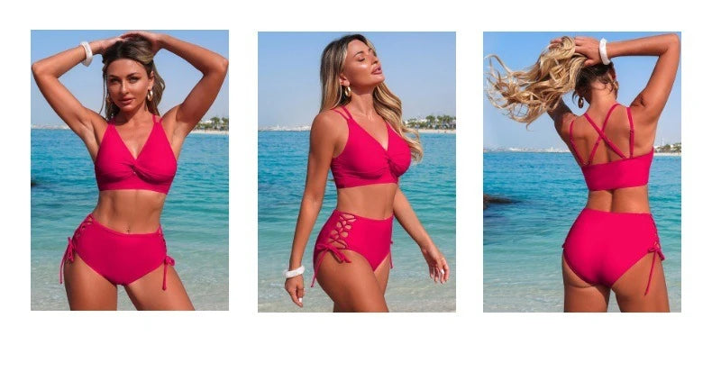 Women's Two-Piece Backless Camisole Bikini Set with High-Waisted Bottoms