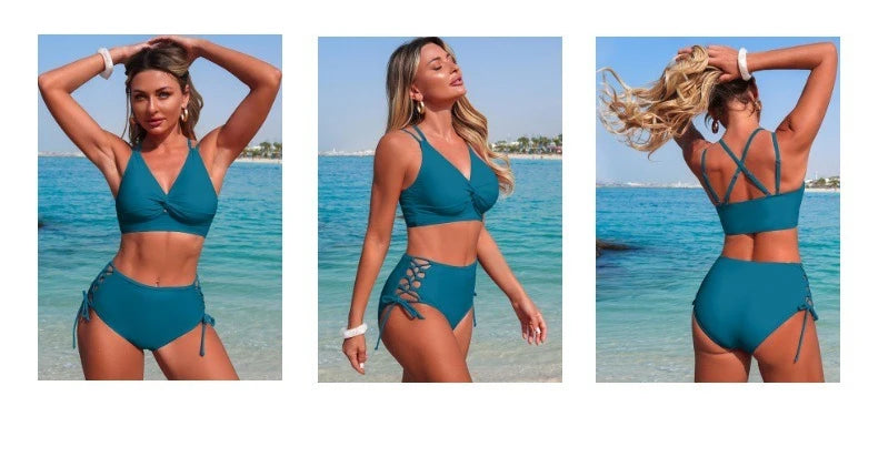 Women's Two-Piece Backless Camisole Bikini Set with High-Waisted Bottoms