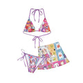 Women's Cartoon Print Wire-Free Bikini Set, Two-Piece or Three-Piece with Skirt