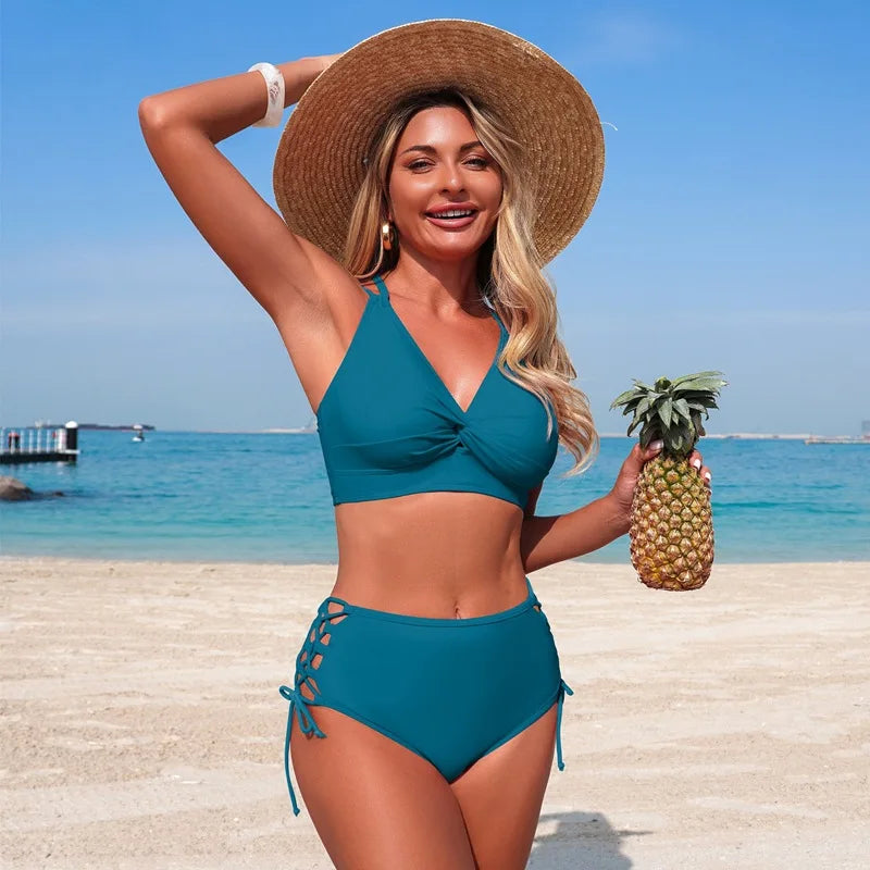 Women's Two-Piece Backless Camisole Bikini Set with High-Waisted Bottoms