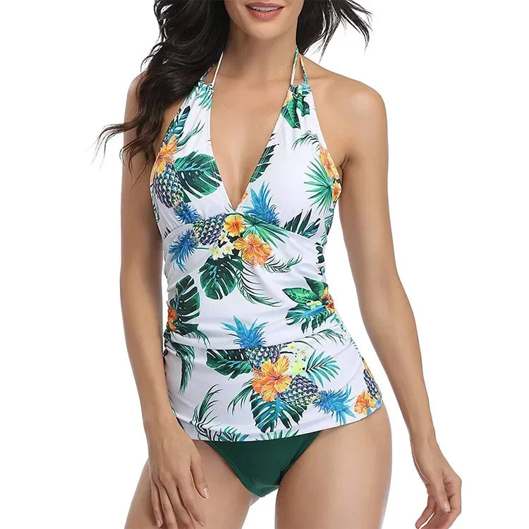 V-Neck Lace-Up Tankini Swimsuit — Brazilian Style