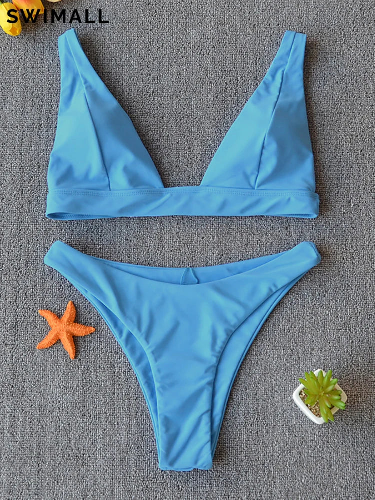 Solid Push-Up High-Leg Bikini Set — 14 Colors