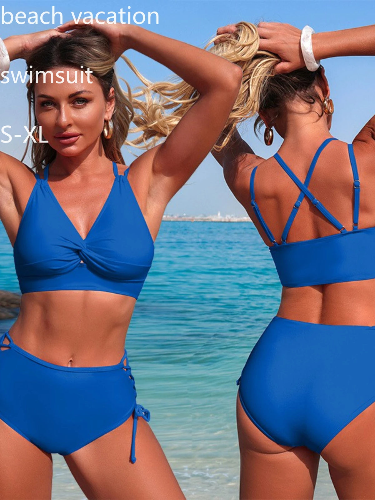 Women's Two-Piece Backless Camisole Bikini Set with High-Waisted Bottoms