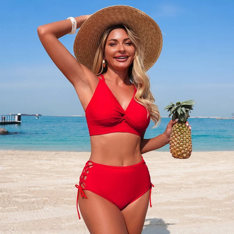 Women's Two-Piece Backless Camisole Bikini Set with High-Waisted Bottoms