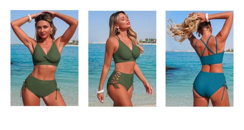 Women's Two-Piece Backless Camisole Bikini Set with High-Waisted Bottoms