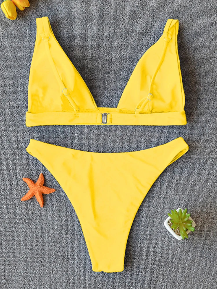 Solid Push-Up High-Leg Bikini Set — 14 Colors