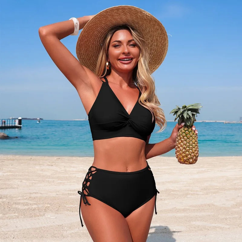 Women's Two-Piece Backless Camisole Bikini Set with High-Waisted Bottoms