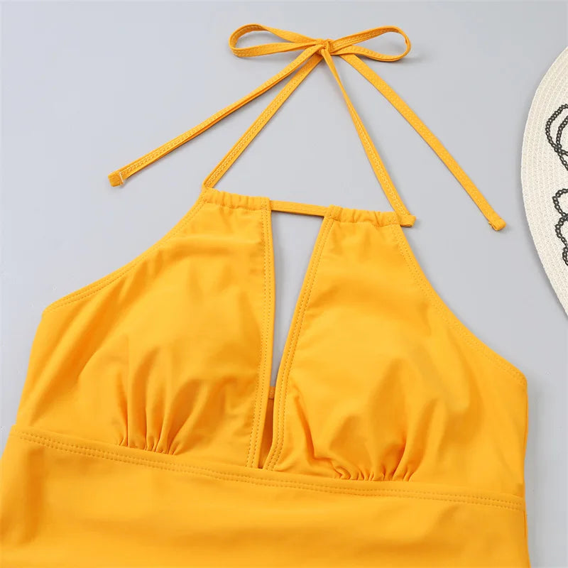 V-Neck Lace-Up Tankini Swimsuit — Brazilian Style