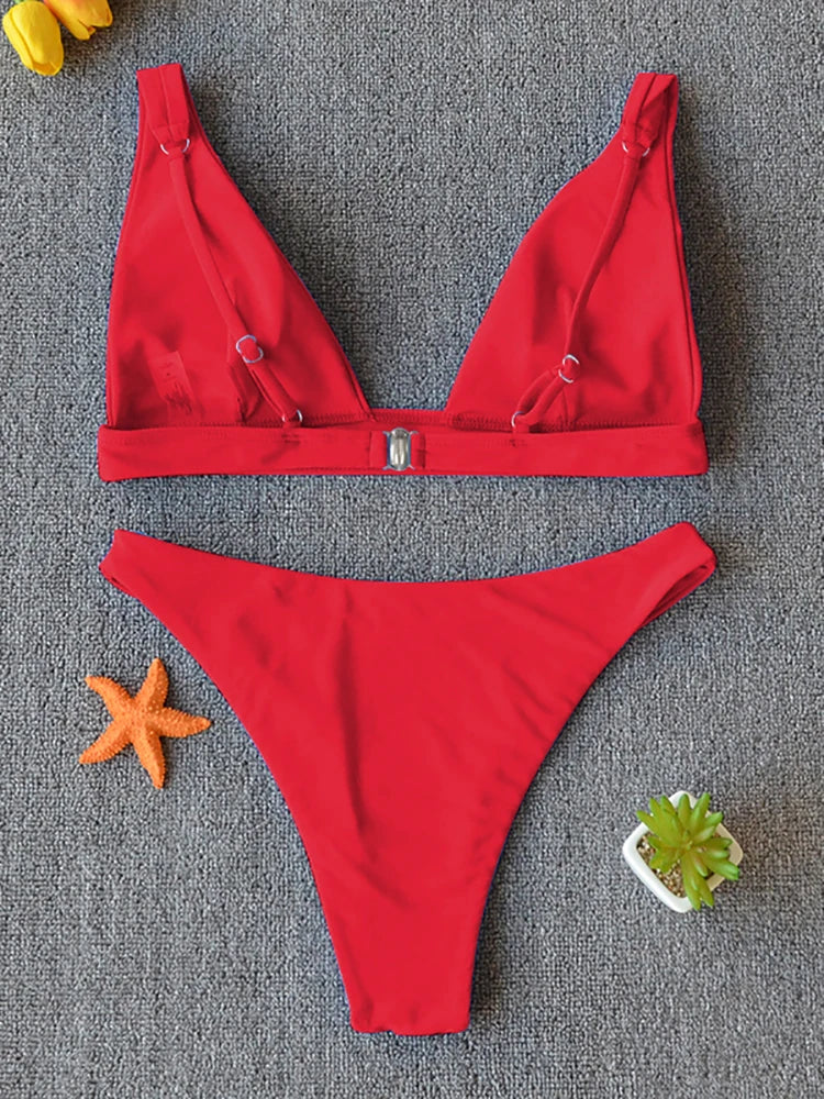 Solid Push-Up High-Leg Bikini Set — 14 Colors
