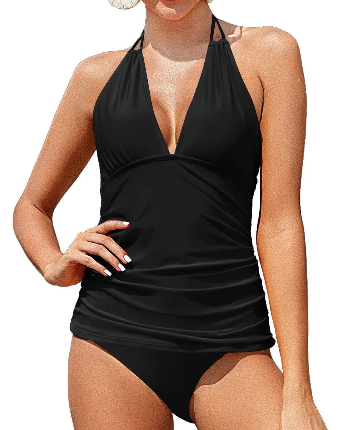 V-Neck Lace-Up Tankini Swimsuit — Brazilian Style