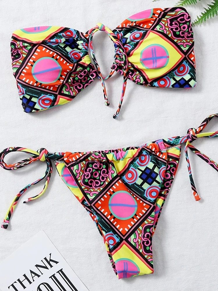 White Bandeau Bikini Set with Bow Detail