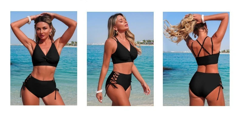 Women's Two-Piece Backless Camisole Bikini Set with High-Waisted Bottoms