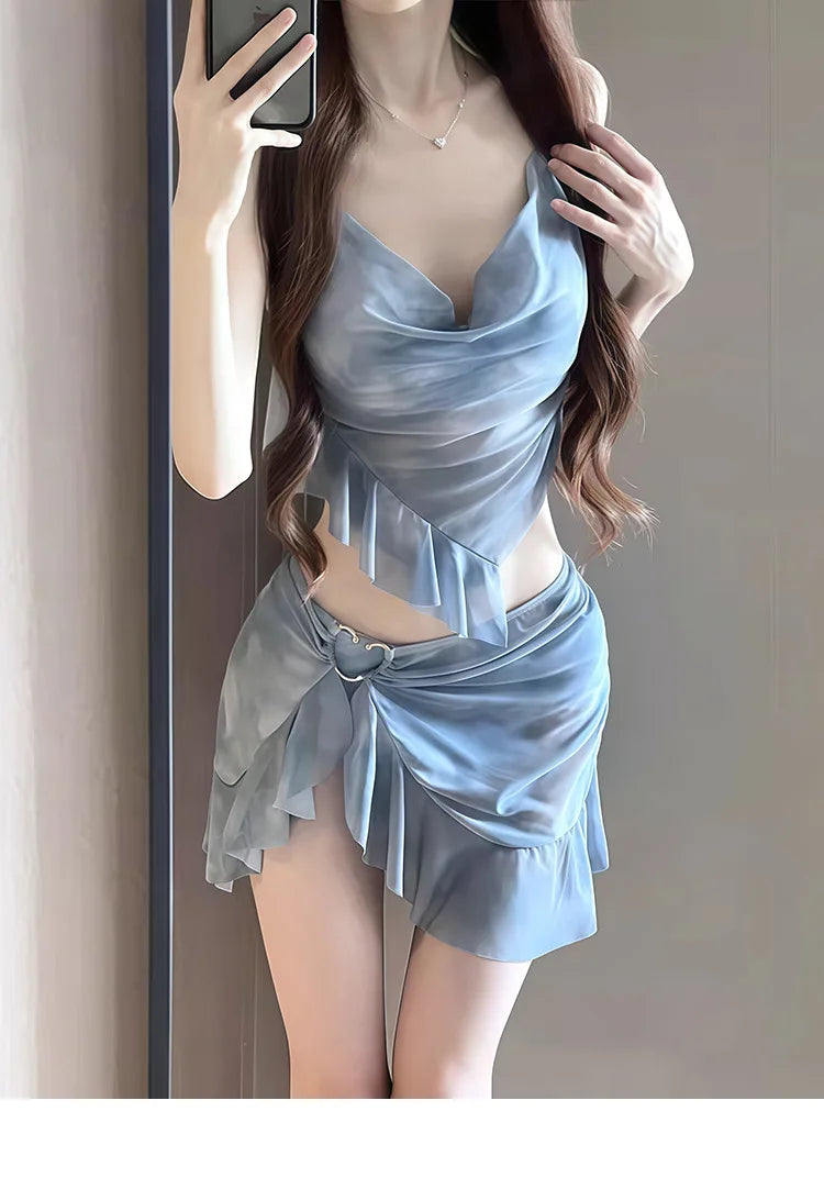 Knit Three-Piece Bikini Set with Cover-Up — Modest Resort Swimwear