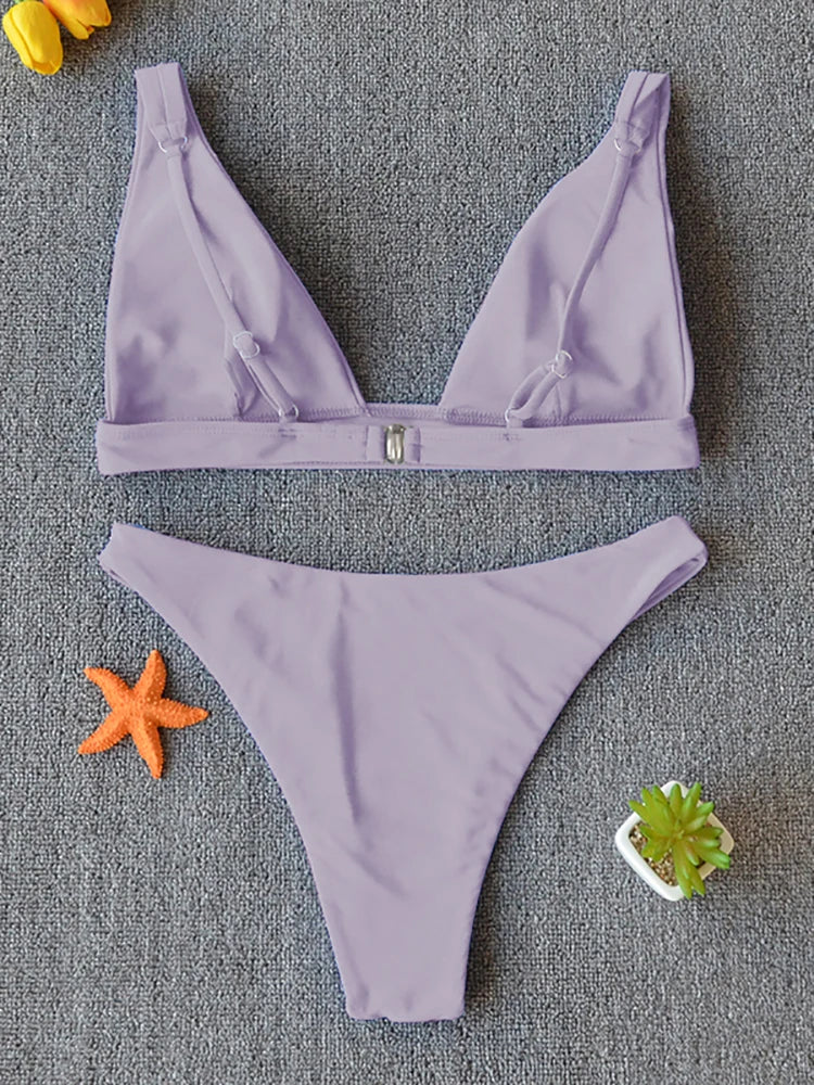 Solid Push-Up High-Leg Bikini Set — 14 Colors